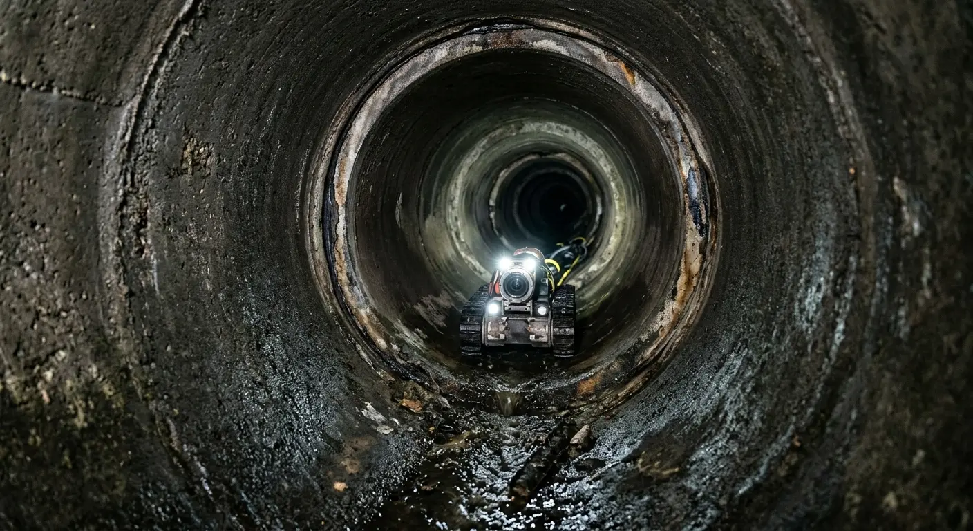 Robotic sewer camera inspecting pipe interior for Sewer Line Cleaning in Bergenfield